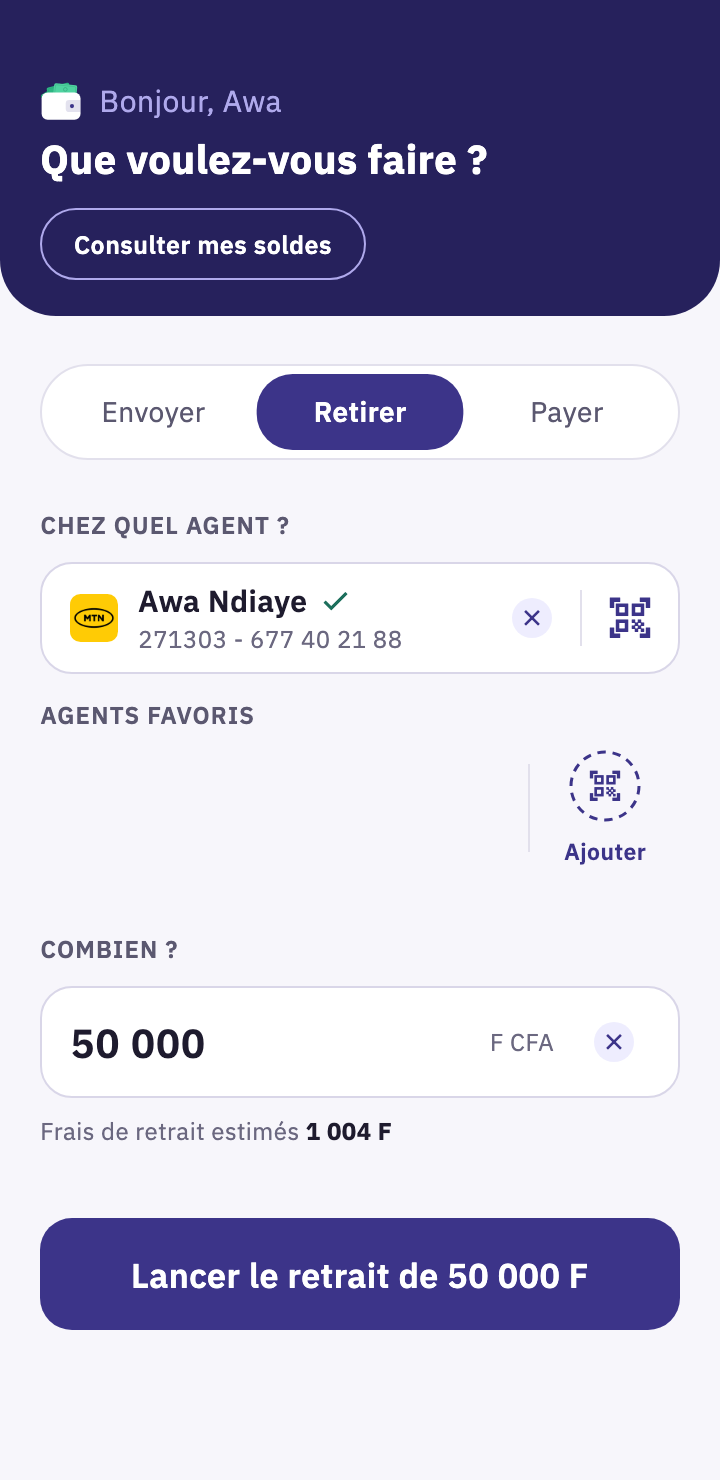 Écran de retrait chez un agent